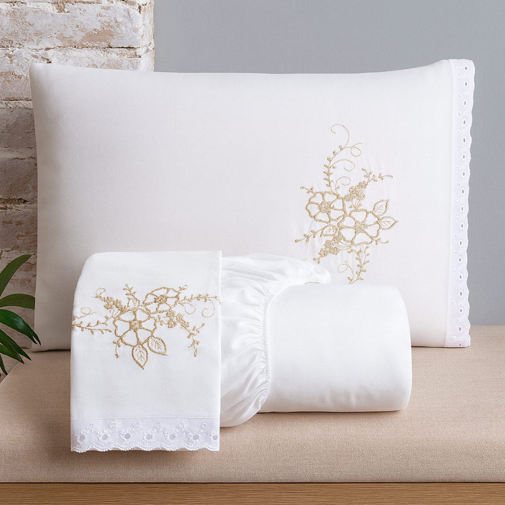 Jogo de Lençol Veneza Cama Queen Com Lese e Bordado 3 Peças para o Dia a Dia Cores