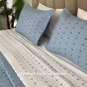 Kit Cobre Leito Casal Padrão 3 Pçs Decor Bordado Sofisticado