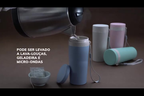 Kit 2 Copos Térmico 350ml Em Fibra De Bambu Com Alça Escola Bicicleta