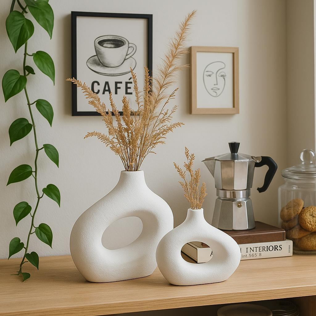 Kit Vaso Minimalista Decorativo Boho Bohochic Rustico Moderno Escritorio Escultura 2pçs