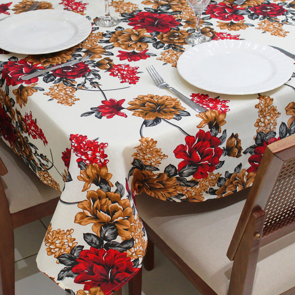 Toalha de Mesa Retangular 6 Lugares Linhão Estampado 2,20m X 1,40m Sala/Jantar