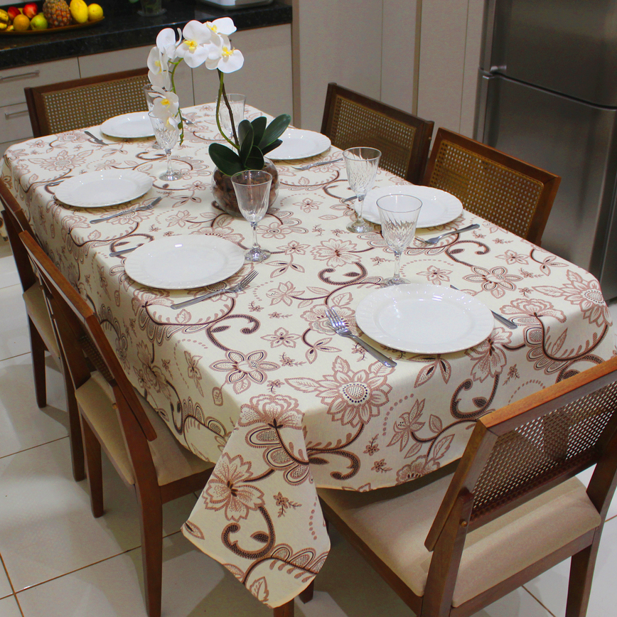 Toalha de Mesa Retangular 6 Lugares Linhão Estampado 2,20m X 1,40m Sala/Jantar