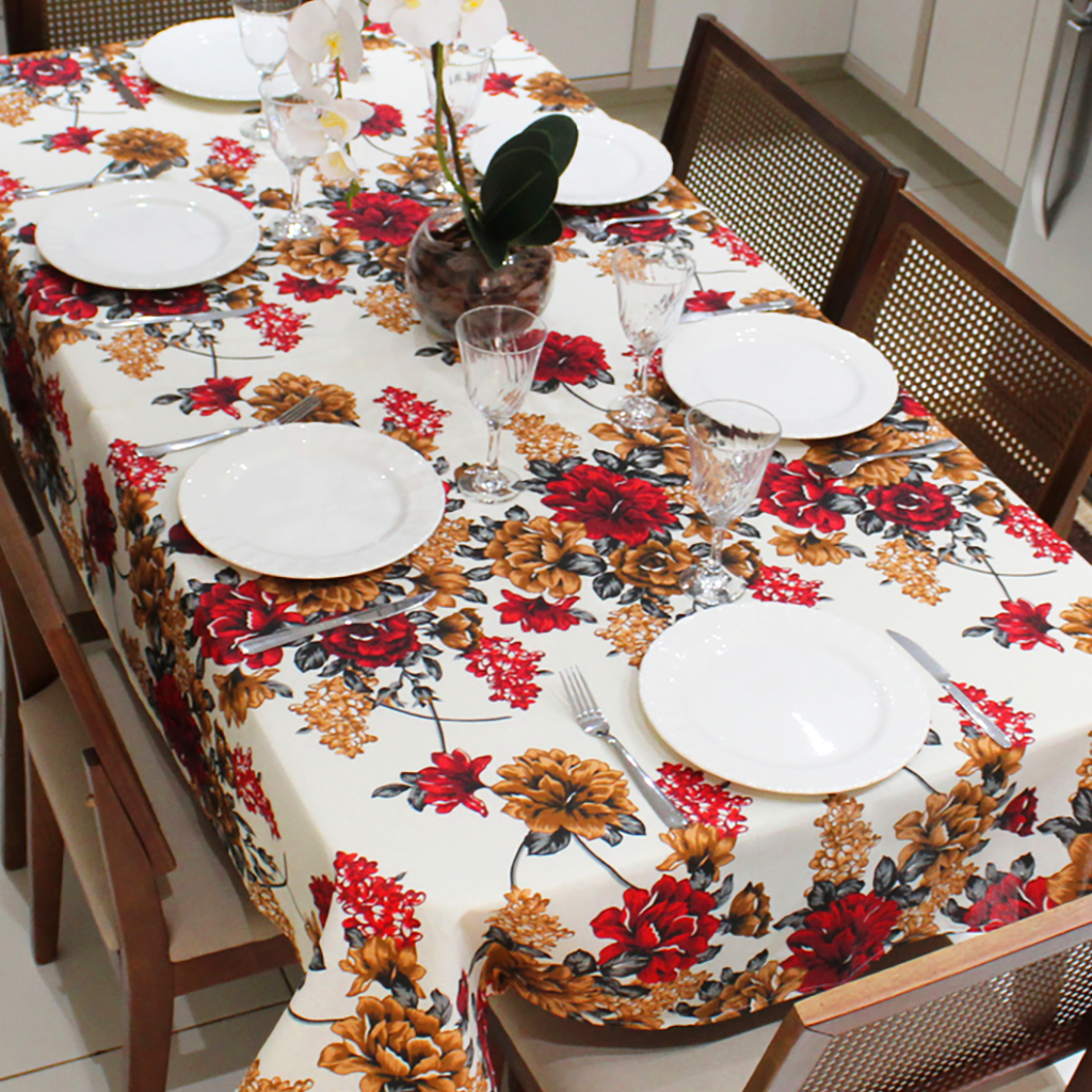 Toalha de Mesa Retangular 6 Lugares Linhão Estampado 2,20m X 1,40m Sala/Jantar