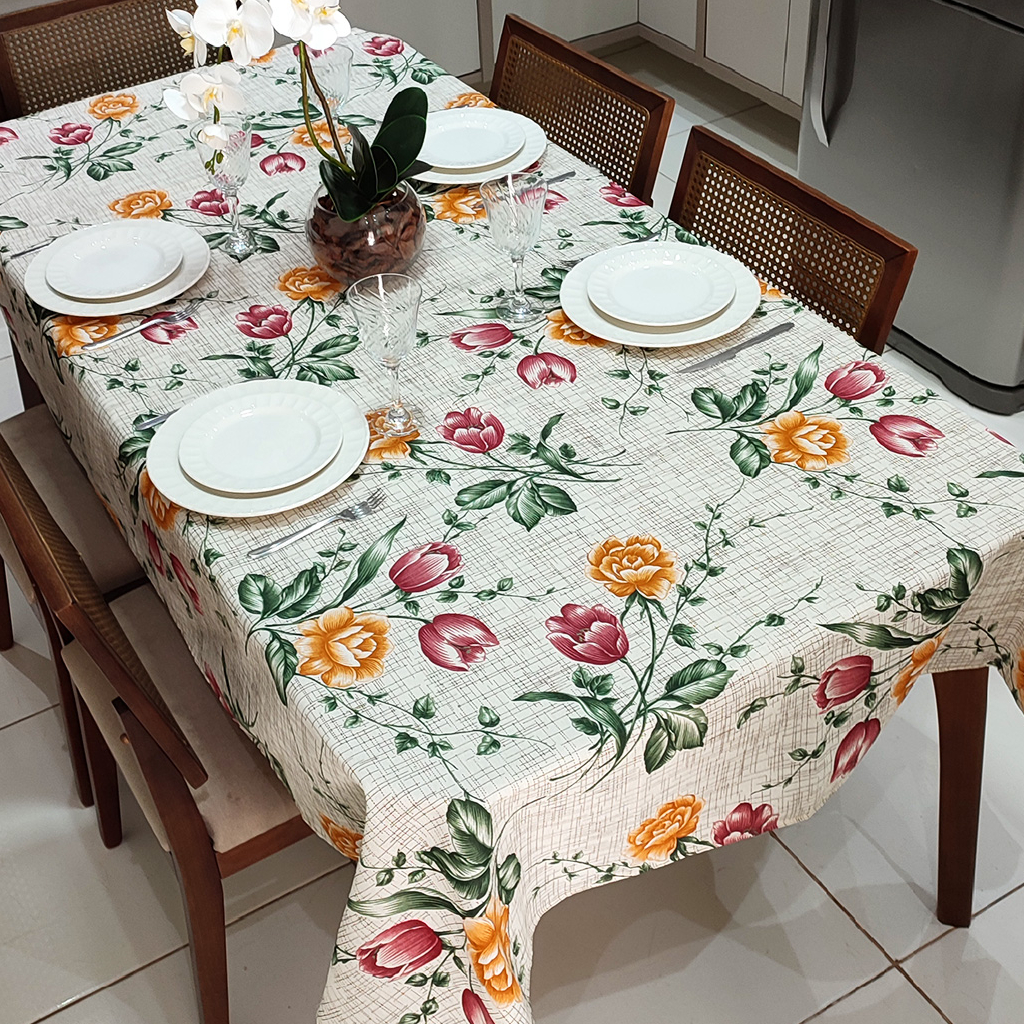 Toalha de Mesa Retangular 6 Lugares Linhão Estampado 2,20m X 1,40m Sala/Jantar