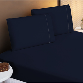 Jogo de Lençol Com 02 e 03 Peças 400 Fios Com Ponto Palito Na Fronha