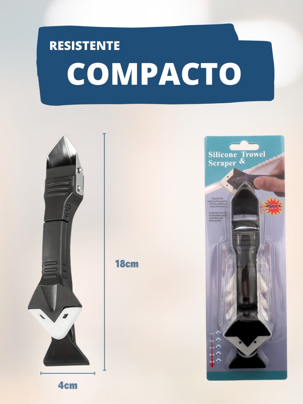 Espátula Para Aplicar e Raspar Rejunte Aplicação Silicone Plástico Raspador Remover Silicone Velho Multiuso 3 em 1 Parede Argamassa Insulfilm Epóxi Ferramenta de Limpeza e Acabamento Piso Massa Calafetagem Remove Rebarba Lâmina de Aço Inoxidável 50mm