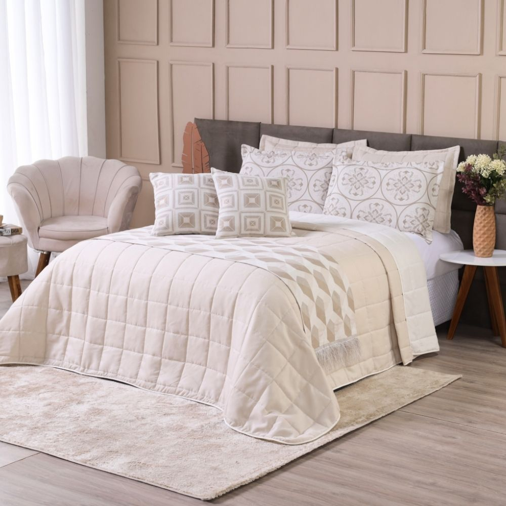 Kit Cobre Leito Casal Padrão 6 Peças Thaeme Franja Sem Enchimentos 2,50mx2,50m