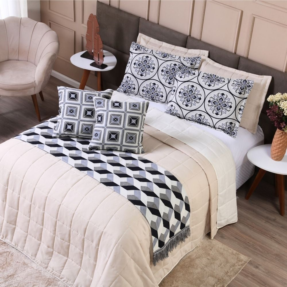 Kit Cobre Leito Casal Padrão 6 Peças Thaeme Franja Sem Enchimentos 2,50mx2,50m