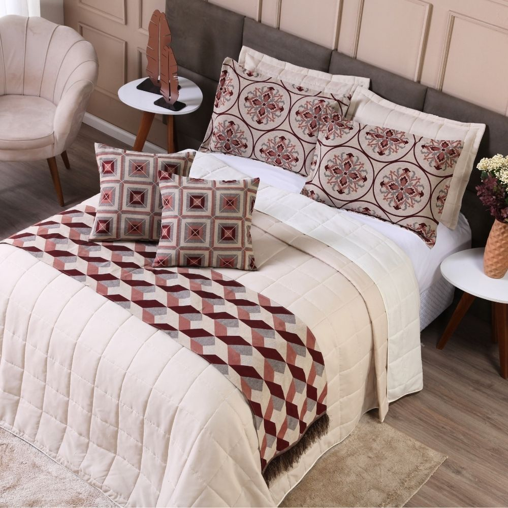 Kit Cobre Leito Casal Padrão 6 Peças Thaeme Franja Sem Enchimentos 2,50mx2,50m