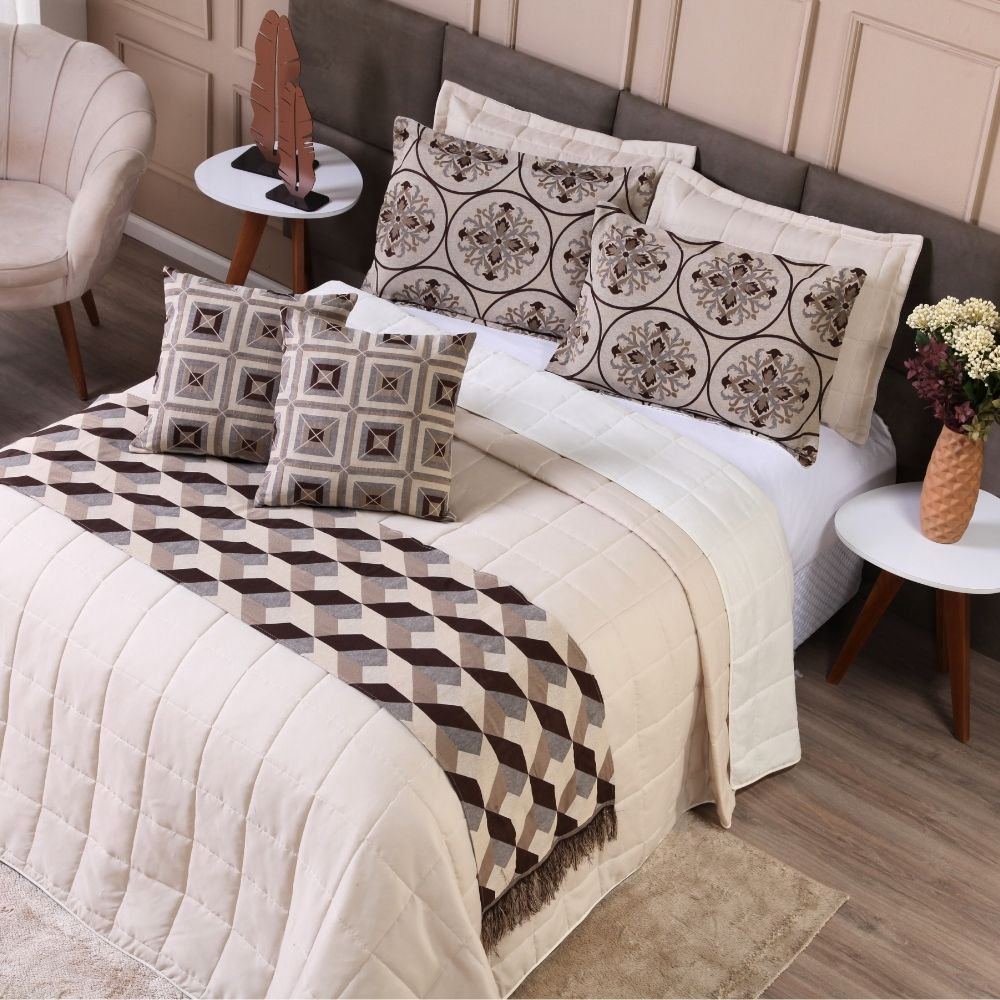 Kit Cobre Leito Casal Padrão 6 Peças Thaeme Franja Sem Enchimentos 2,50mx2,50m