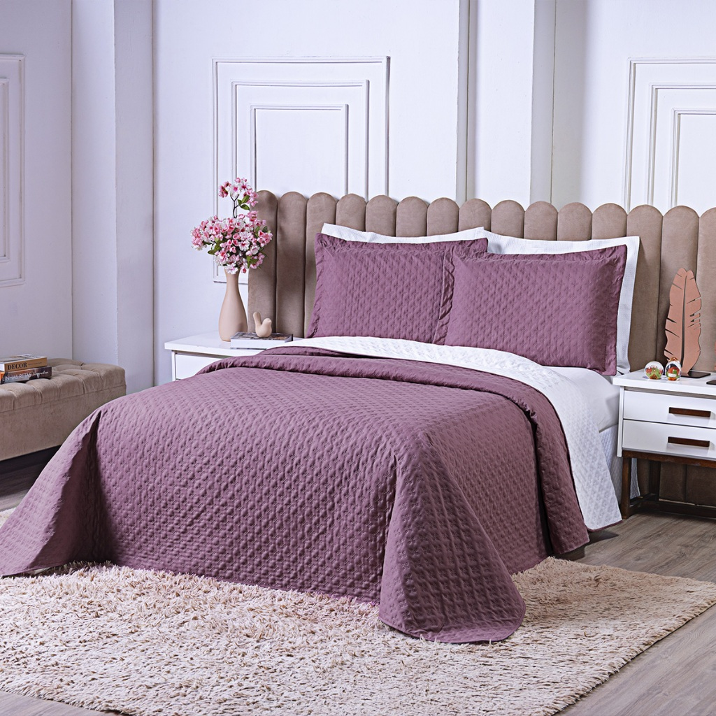 Kit Cobre Leito Casal Padrão 3 Pçs Decor Bordado Sofisticado