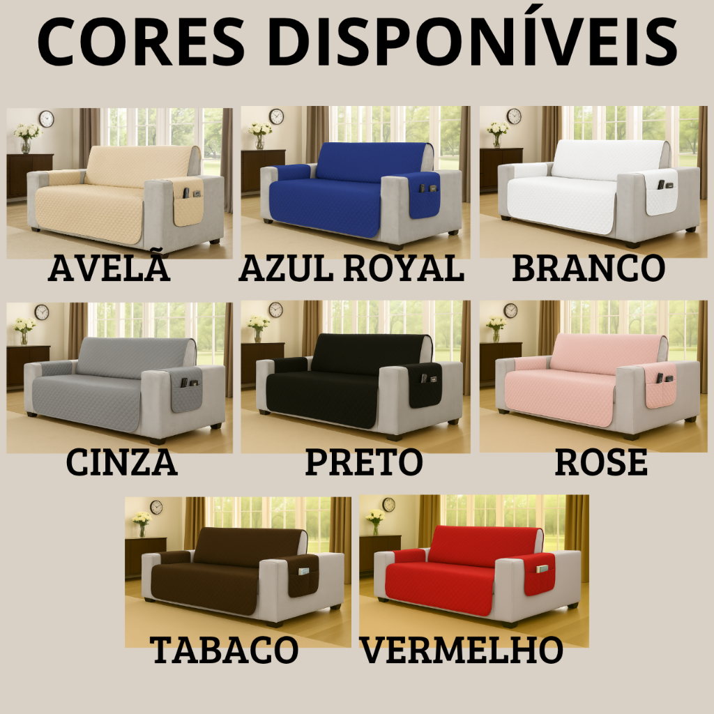 PROTETOR DE SOFÁ MATELADO ULTRASSÔNICO PARA SOFÁ DE 1,2 ,3 E 4 LUGARES COM PORTA OBJETOS