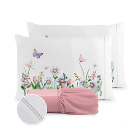 Kit Jogo de Lençol Micropercal 400 Fios Ponto Palito Fronha Estampada