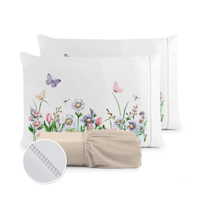 Kit Jogo de Lençol Micropercal 400 Fios Ponto Palito Fronha Estampada