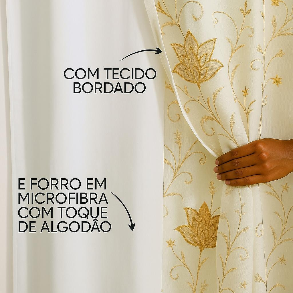 Cortina Bordada 4 Metros Com Forro de Microfibra Para Sala Ou Quarto - Promoção