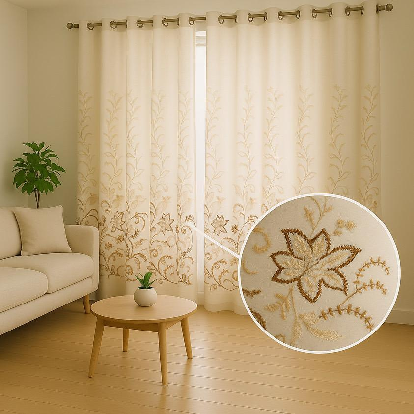 Cortina Bordada 4 Metros Com Forro de Microfibra Para Sala Ou Quarto - Promoção