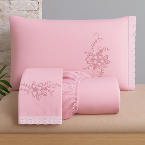 Jogo de Lençol Veneza Cama Queen Com Lese e Bordado 3 Peças para o Dia a Dia Cores