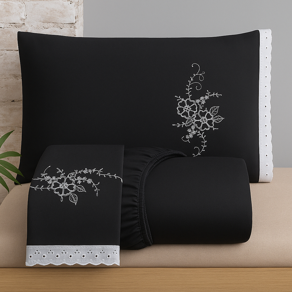 Jogo de Lençol Veneza Cama Queen Com Lese e Bordado 3 Peças para o Dia a Dia Cores