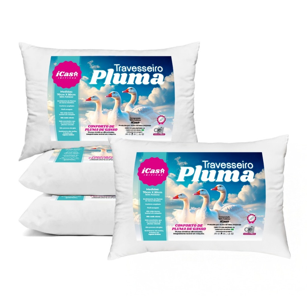 Travesseiros Penas e Plumas De Ganso 70x50 Antialérgico Antiácaro