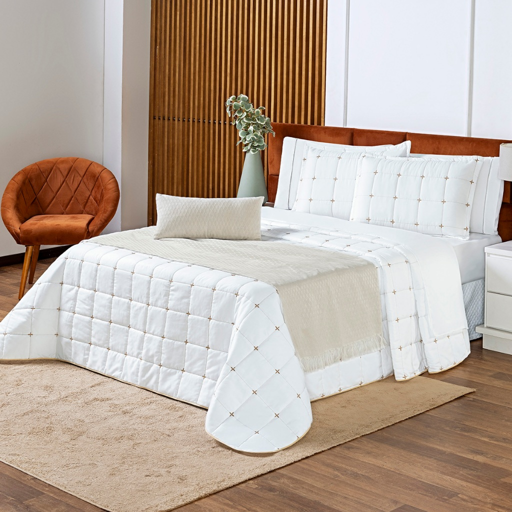 Kit Enxoval 9 peças Completo Cobre Leito e Jogo de Lençol Casal Padrão