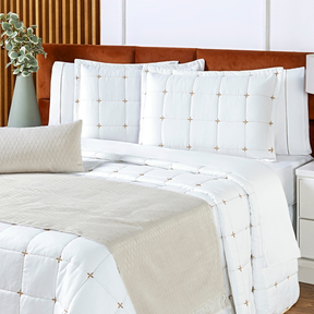 Kit Enxoval 9 peças Completo Cobre Leito e Jogo de Lençol Casal Padrão