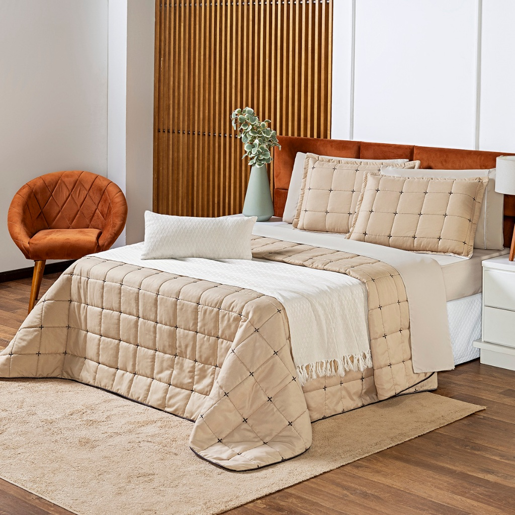 Kit Enxoval 9 peças Completo Cobre Leito e Jogo de Lençol Casal Padrão