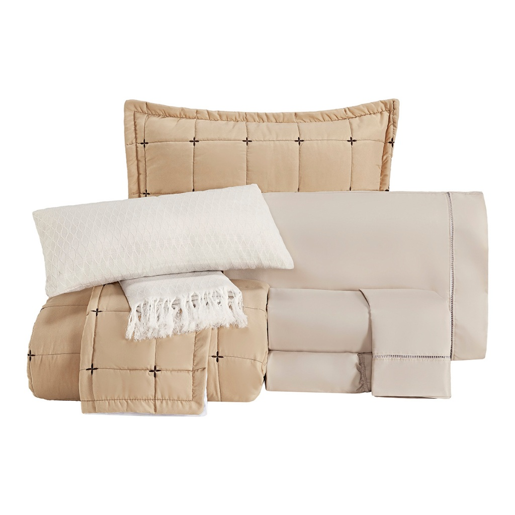 Kit Enxoval 9 peças Completo Cobre Leito e Jogo de Lençol Casal Padrão