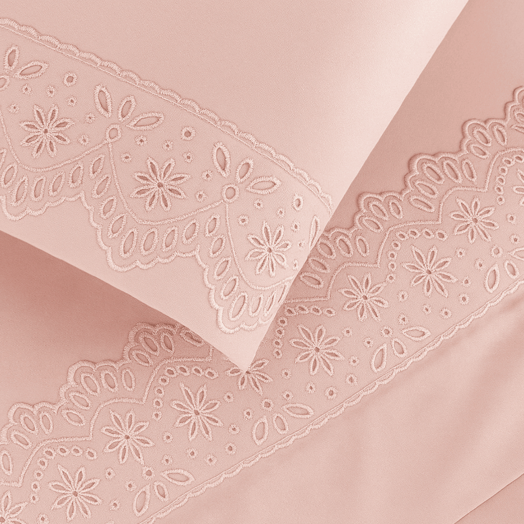 Jogo de Lençol 3 Peças Casal Padrão/Queen Size 400 Fios Com Elástico Extra Macio Lese Bordado Inglês