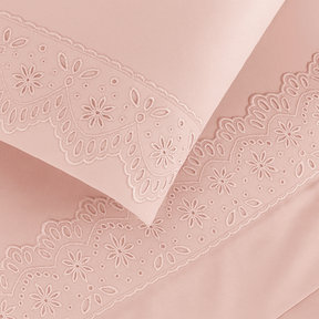 Jogo de Lençol 3 Peças Casal Padrão/Queen Size 400 Fios Com Elástico Extra Macio Lese Bordado Inglês