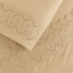 Jogo de Lençol 3 Peças Casal Padrão/Queen Size 400 Fios Com Elástico Extra Macio Lese Bordado Inglês