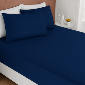 Jogo de Lençol 3 Peças Casal Padrão/Queen Size 400 Fios Com Elástico Extra Macio Lese Bordado Inglês