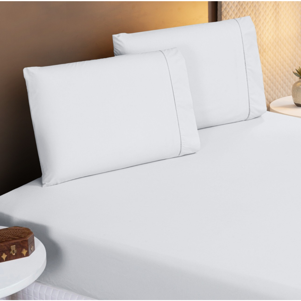 Jogo de Lençol Com 02 e 03 Peças 400 Fios Com Ponto Palito Na Fronha