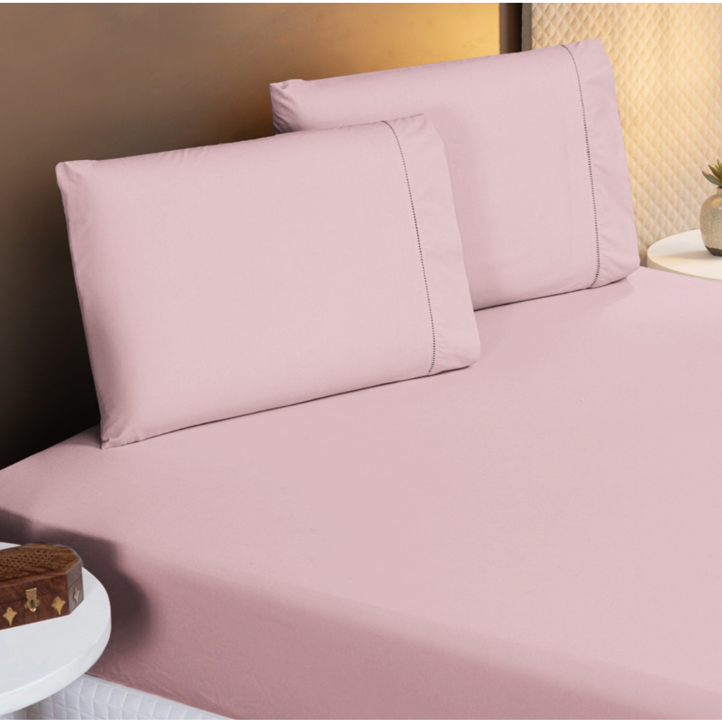 Jogo de Lençol Com 02 e 03 Peças 400 Fios Com Ponto Palito Na Fronha