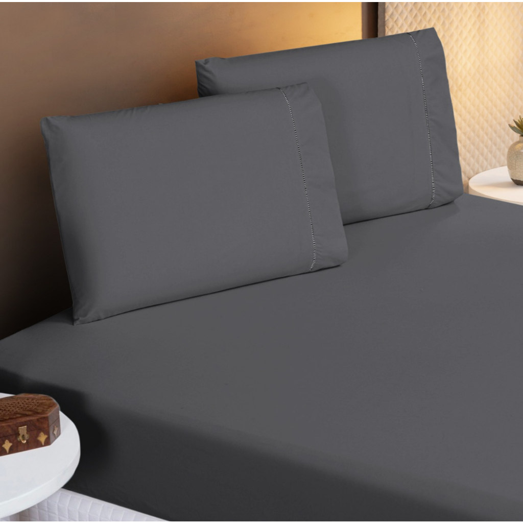 Jogo de Lençol Com 02 e 03 Peças 400 Fios Com Ponto Palito Na Fronha