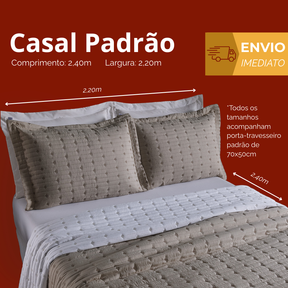 Kit Cobre Leito Casal Padrão 3 Pçs Decor Bordado Sofisticado