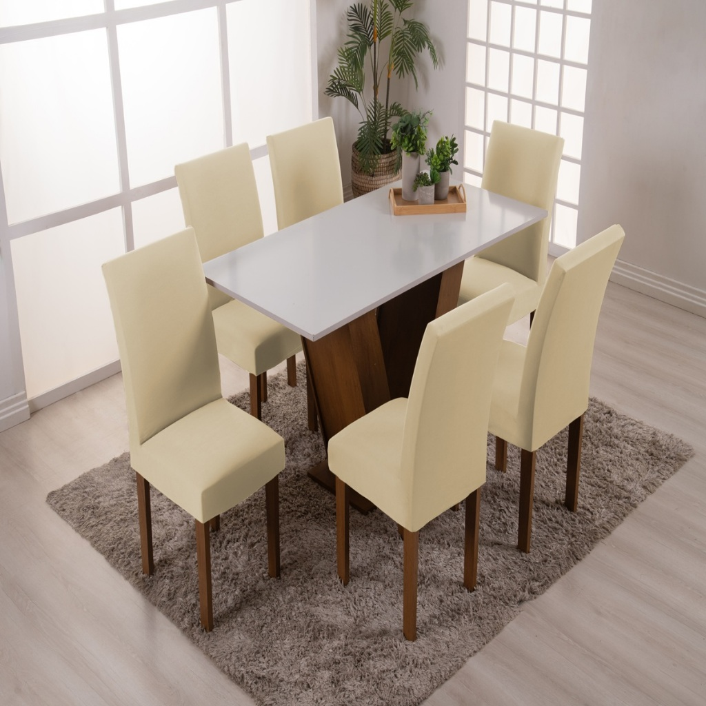 Kit 4 Capa de Cadeira Universal com Elástico Proteção Ajustável para Sala de Jantar