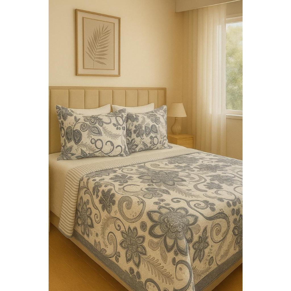 Kit Colcha Cobre Leito Bouti Dupla Face 3 peças, Casal Tradicional Box / Queen.