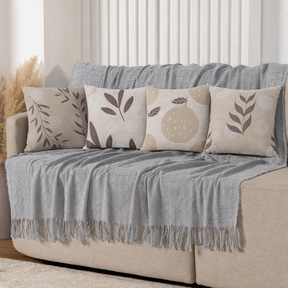 Kit Manta Decorativa P + 4 Capas de Almofadas Estampa Digital para Sala