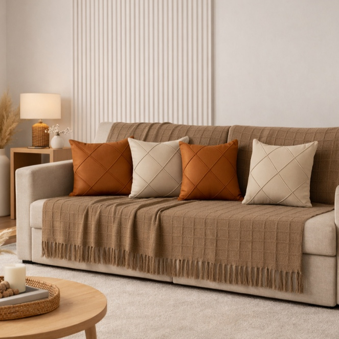 Kit Manta + Capas de Almofada Sued Drapeada Manta Grande 2,40 X 1,70 m Decoração Sala Sofá