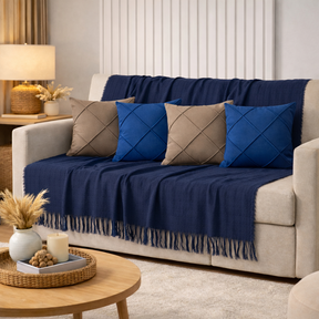 Kit Manta + Capas de Almofada Sued Drapeada Manta Grande 2,40 X 1,70 m Decoração Sala Sofá