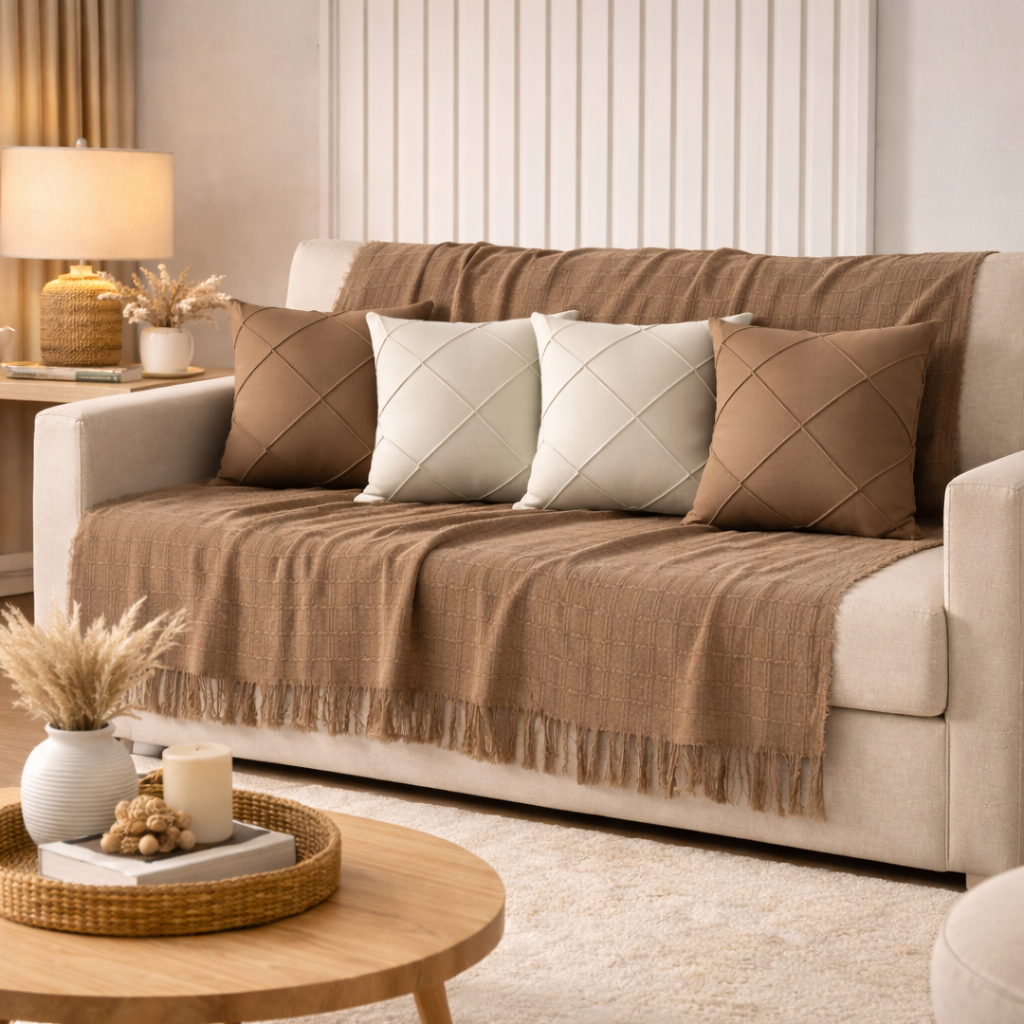 Kit Manta + Capas de Almofada Sued Drapeada Manta Grande 2,40 X 1,70 m Decoração Sala Sofá