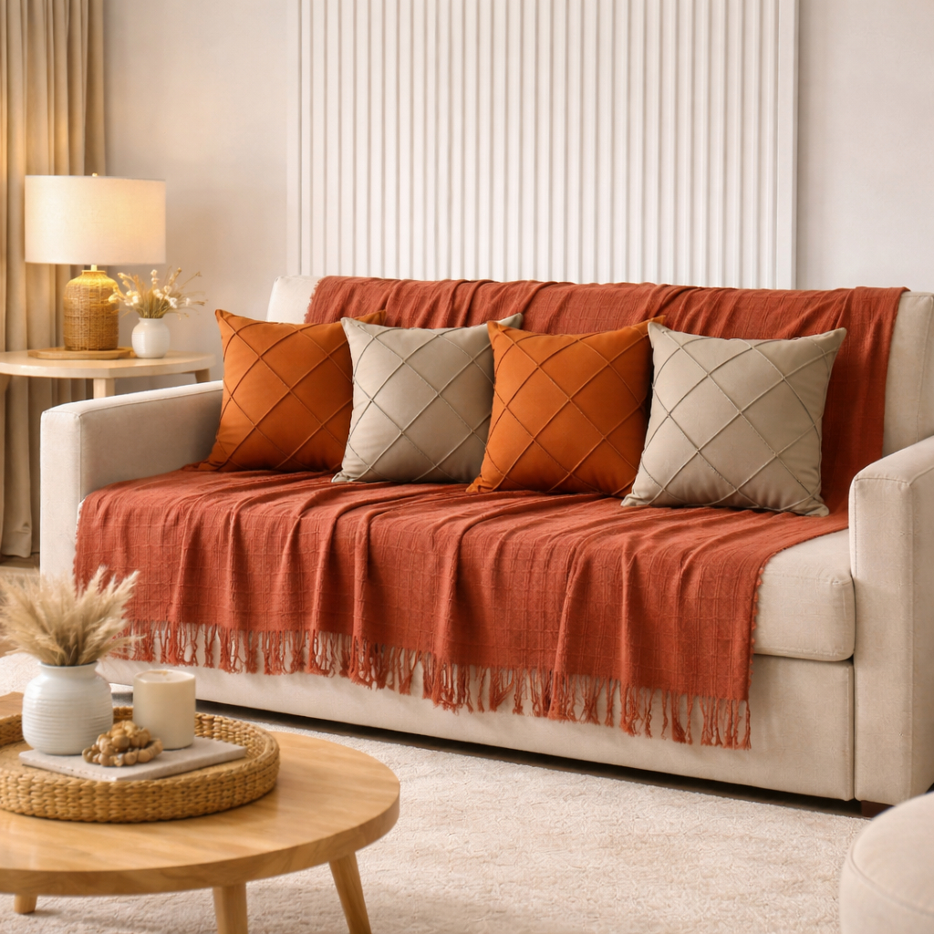 Kit Manta + Capas de Almofada Sued Drapeada Manta Grande 2,40 X 1,70 m Decoração Sala Sofá