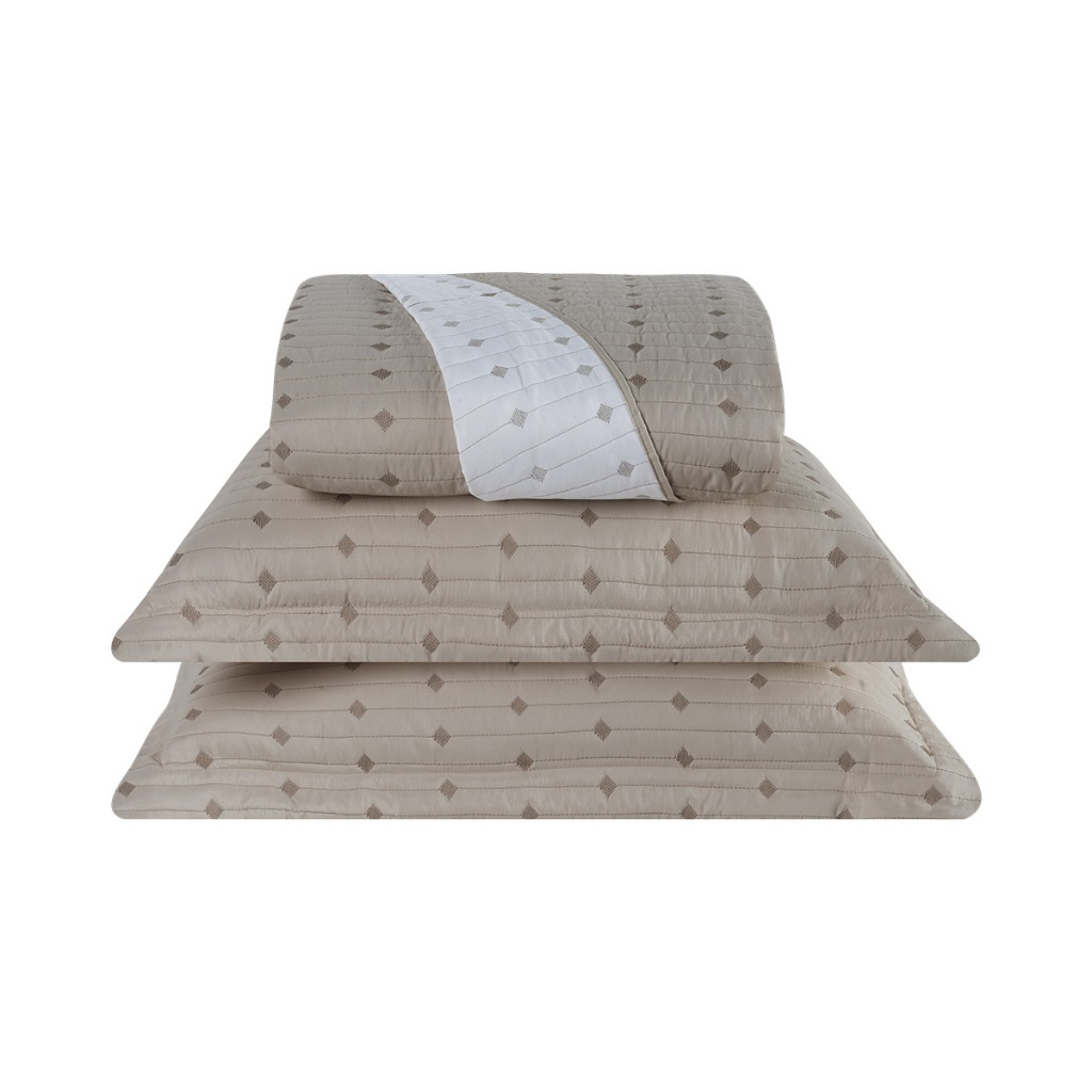Kit Cobre Leito Casal Padrão 3 Pçs Decor Bordado Sofisticado