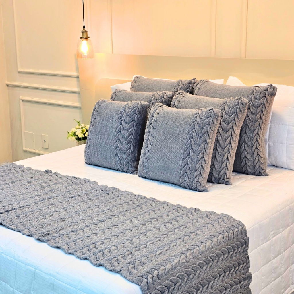 Capa de Almofada Tricot Decorativa Sofá Cama Aconchego Home Decor 45x45cm