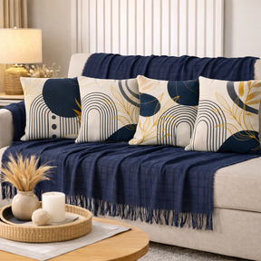 Kit Manta Decorativa P + 4 Capas de Almofadas Estampa Digital para Sala