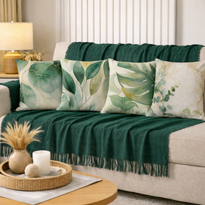 Kit Manta Decorativa P + 4 Capas de Almofadas Estampa Digital para Sala