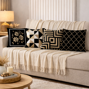 Kit Manta Decorativa P + 4 Capas de Almofadas Estampa Digital para Sala