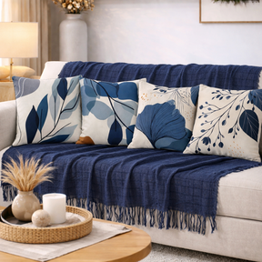 Kit Manta Decorativa P + 4 Capas de Almofadas Estampa Digital para Sala