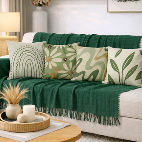 Kit Manta Decorativa P + 4 Capas de Almofadas Estampa Digital para Sala