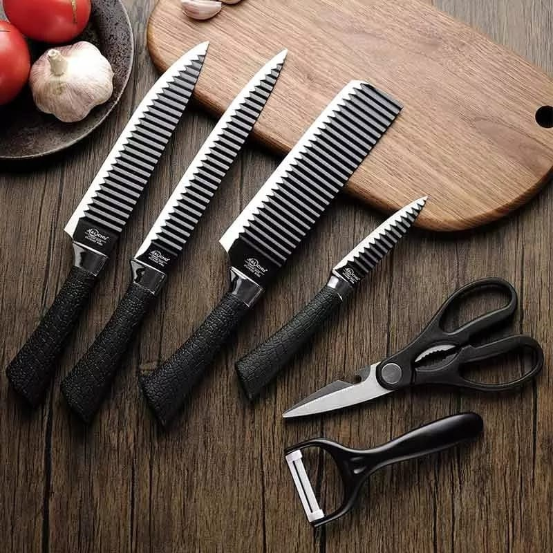 Kit 6 Peças Conjunto de Faca Carne Cutelo Legumes Aço Carbono Descascador Tesoura Profissional